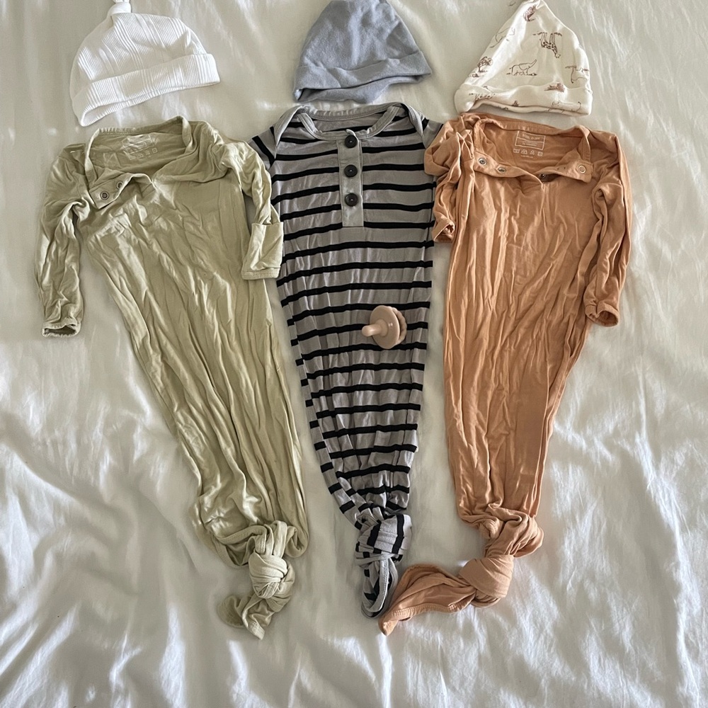 Set of Three Baby Knotted Gowns with Hats